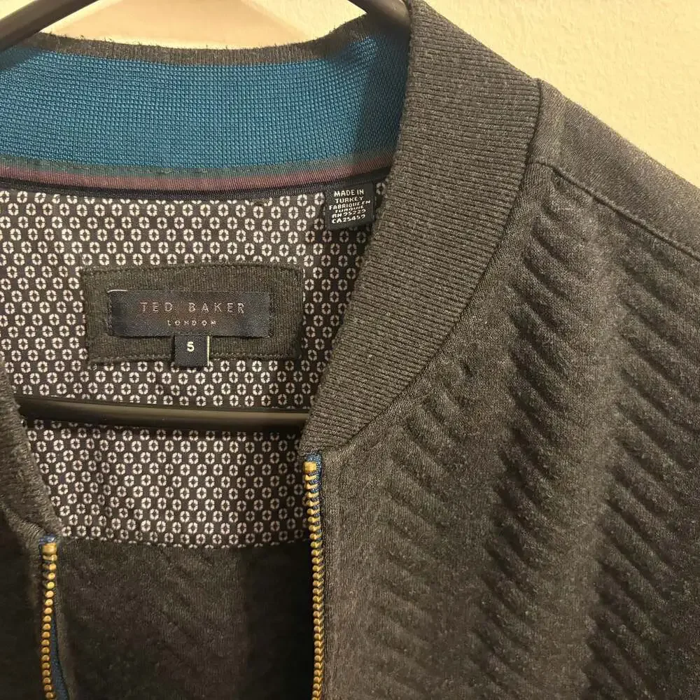 Ted Baker London Quilted Herringbone Bomber Jacket Charcoal Mens Size 5